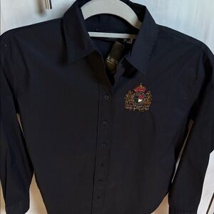 Lauren Ralph Lairen Black Shirt with Embroidered Crest